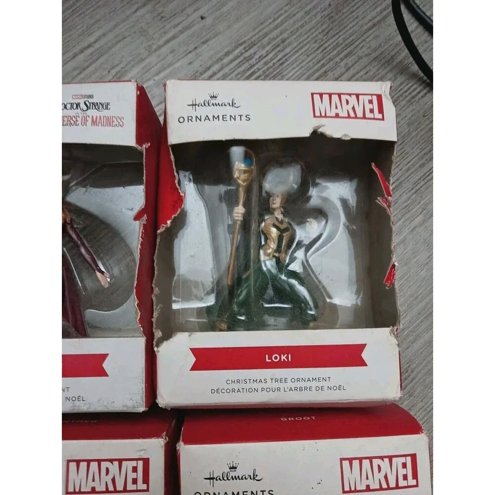 Lot of 6 Marvel Hallmark Ornaments - Scarlet Witch, Loki, Groot, & More - NIB